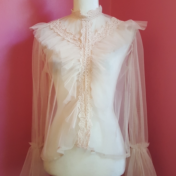 l.i.f.e. Tops - L.I.F.E. Sheer Victorian Ruffle Blouse NWOT